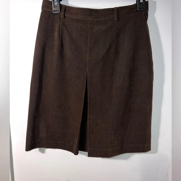 Vintage Petite sophisticate, 8, textured brown A-Line front pleat, midi skirt - Picture 1 of 8